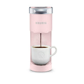 Keurig K-Mini Dusty Rose front view showing compact design for small spaces.
