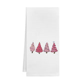 KEUSPI pink Christmas towel folded on countertop showing soft waffle weave