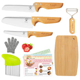 Kibbidea kids chef knife with rounded tip for safe beginner cooking.