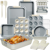 Kikcoin 25pcs stackable baking pans set for space-saving storage and versatile baking.