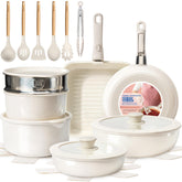 Kikcoin ceramic nonstick pots with detachable handle for compact RV storage.