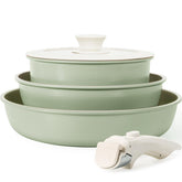 Kikcoin ceramic nonstick pots and pans on stove for quick meals