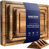 Kikcoin wood cutting board set with holder for an organized counter