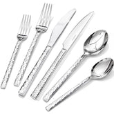 Kingstone 24pc silverware set dinner knives with hammered finish for precise, comfortable dining