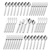 KINGSTONE 60 piece flatware set on table for twelve, ideal for family dinners and entertaining.