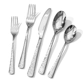 Kingstone hammered silverware set close-up of hammered handles for upscale dining