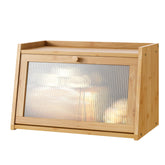 Kiplant bamboo bread box with flat-top design for easy counter storage.
