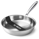 Kirecoo Tri-Ply 12-inch pan front view highlights sturdy build and even heat.