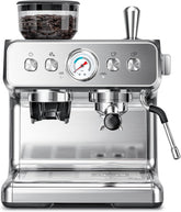 Kismile espresso machine front view for a compact home café setup with quick access to coffee.