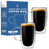Kitchables double-walled glass mug 15oz set shows clear insulation and modern style.