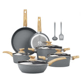 Kitchen Academy 12-piece gray induction cookware set with even heat