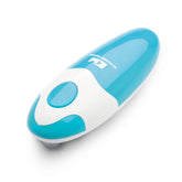 Kitchen Mama auto can opener button-press action for hands-free use.