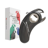Kitchen Mama Epic One magnetic bottle opener attached to fridge for easy access.