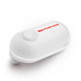 Kitchen Mama Mini electric can opener mostrando su diseño compacto para almacenamiento fácil