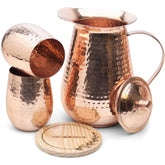 Kitchen Science large pure copper pitcher with two tumblers, ideal for stylish hydration at home.