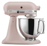 KitchenAid Artisan tilt-head mixer Feather Pink with stainless bowl for large batches.