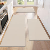KitchenClouds kitchen mats with non-slip backing for secure standing on tile floors.