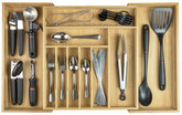 KitchenEdge bamboo drawer organizer shows 17.4-inch depth for full flatware storage.