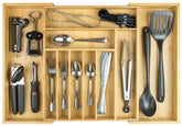 KitchenEdge premium silverware organizer extendable drawer keeps utensils neatly organized.