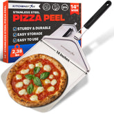 KitchenStar pizza peel with foldable handle for easy, mess-free pizza transfer
