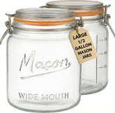 Kitchentoolz 64oz wide-mouth jar with lid locked for secure pantry storage.