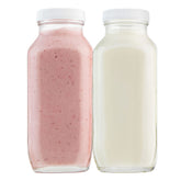 Kitchentoolz square glass milk bottle 16oz with lid for fresh, portable drinks.