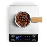 KitchenTour Nano coffee scale with pour-over focus for precise dosing and consistent brews.