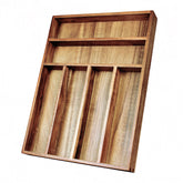 KITEISCAT Acacia Wood Silverware Organizer top view for neat drawer storage.