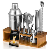 KITESSENSU cocktail shaker set on display stand, durable stainless steel for lasting performance.