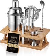KITESSENSU cocktail shaker set with stand for organized home bartending.