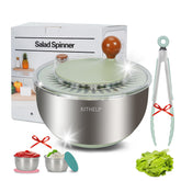 KITHELP stainless steel salad spinner large shows a sturdy bowl for family salads.