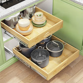 Kitstorack pull-out cabinet organizer front view with smooth hardware for easy access.