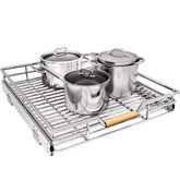 Kitstorack pull-out cabinet organizer with rail system for easy access to pots
