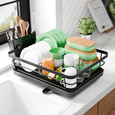 Kitsure dish drying rack compact design on counter keeps countertops clutter-free.