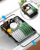 Kitsure dish drying rack on counter showing compact footprint for small kitchens.