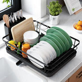 Kitsure dish-drying rack on counter keeps plates organized and saves space