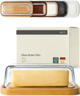 KIVY glass butter dish with lid on countertop preserves freshness.