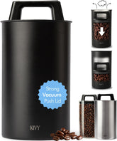 KIVY Vacuum Canister with push lid preserves aroma for fresh beans.