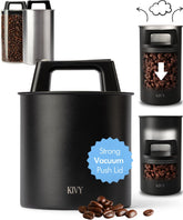 KIVY vacuum coffee canister with push lid preserves aroma and freshness on your counter.