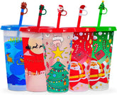 KJRIVER Christmas color-changing cups 5-pack with lids and straws for festive drinks