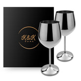 K&K Home silver stainless wine glass outdoors, durable for patios and picnics.