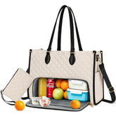 KKXIU lunch bag beige with insulated compartment for warm meals on the go