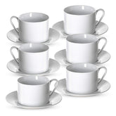 Klikel tea cups and saucers set in white, ideal for elegant dinners and tea parties.