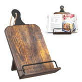 KLM kitchen cookbook stand in brown wood holds recipes at eye level