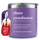 KLUBI Chaos Coordinator 14oz purple tumbler front view for daily coffee on the go