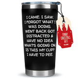 KLUBI I Came I Saw I Forgot tumbler in black with lid for on-the-go coffee