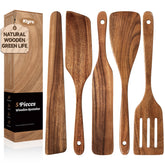KLYRO teak wooden spatula set with wooden scraper, gentle on nonstick cookware