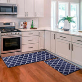 KMAT blue 47-inch rectangle kitchen mat cushions feet during long cooking