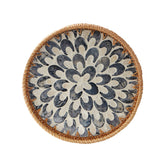 Kmelep round rattan tray with pearl inlay ideal for fruit display.