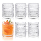 KMIGRUAN Hobnail drinking glasses set of 6 on table showing 12oz capacity
